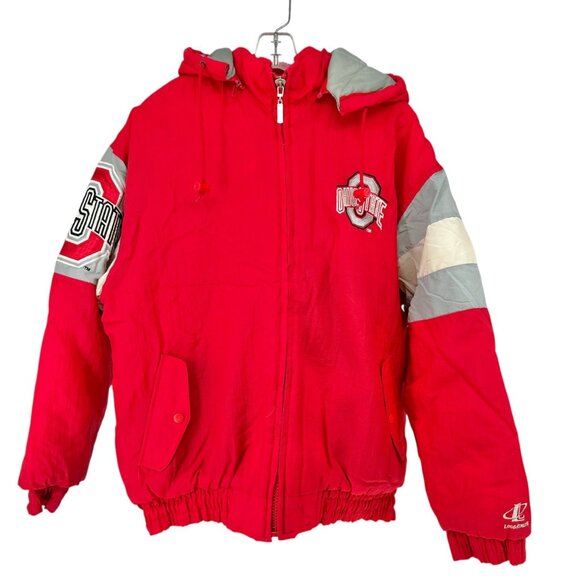 Ohio State Buckeyes L Red Puffer Jacket With Hood & Logo Athletic Branding - Picture 1 of 13